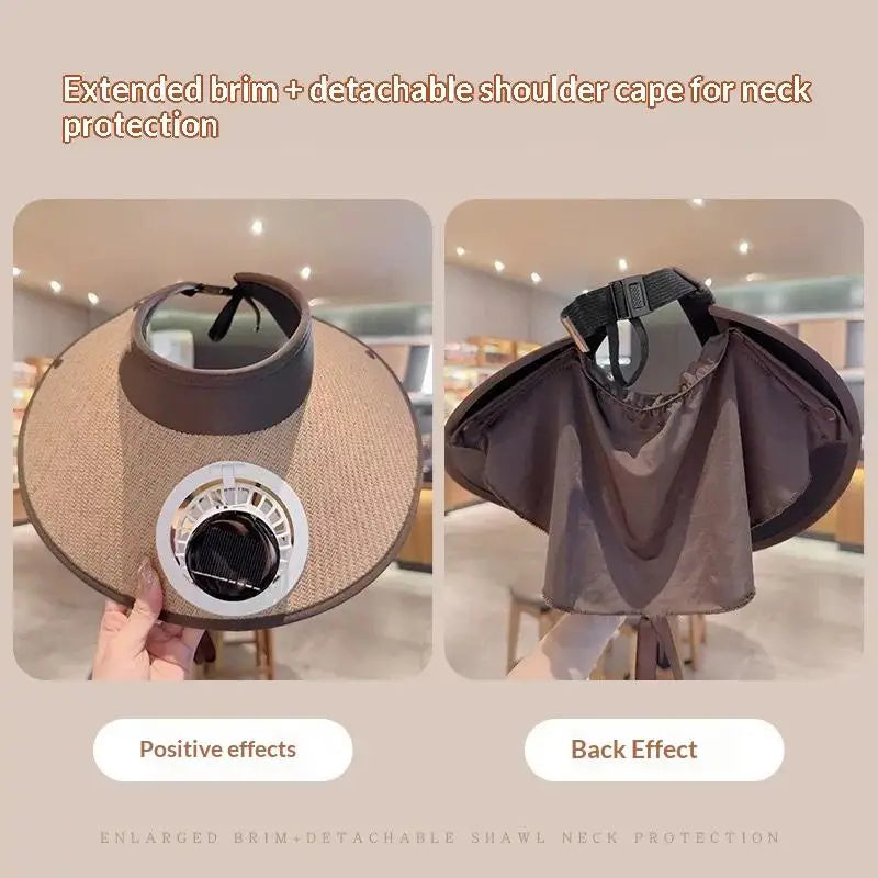 UV Protection Solar-powered Fan Hat Large Brim Adjustable Fishing