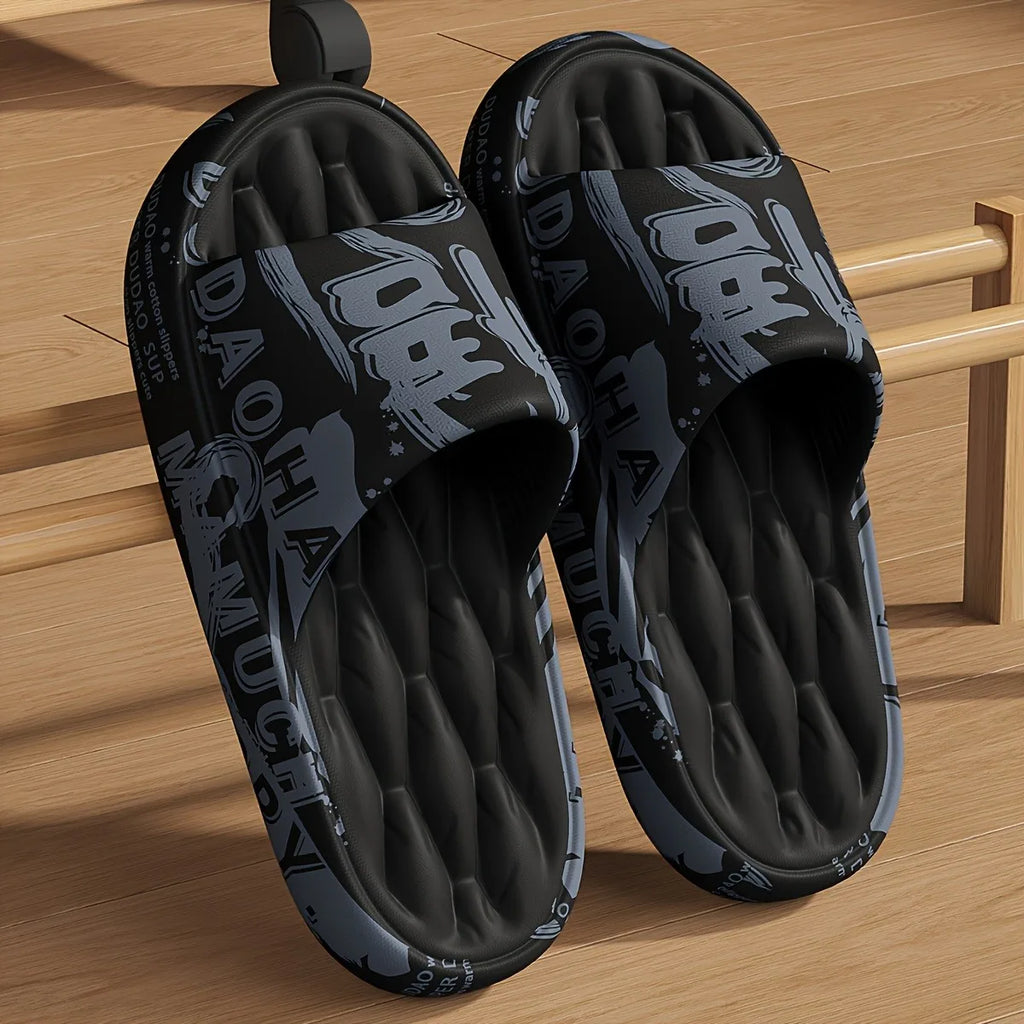 Trendy EVA Graffiti Slides for Men and Women Soft Comfortable Black White Design Playful Patterns Casual Home Outdoor Wear Vue