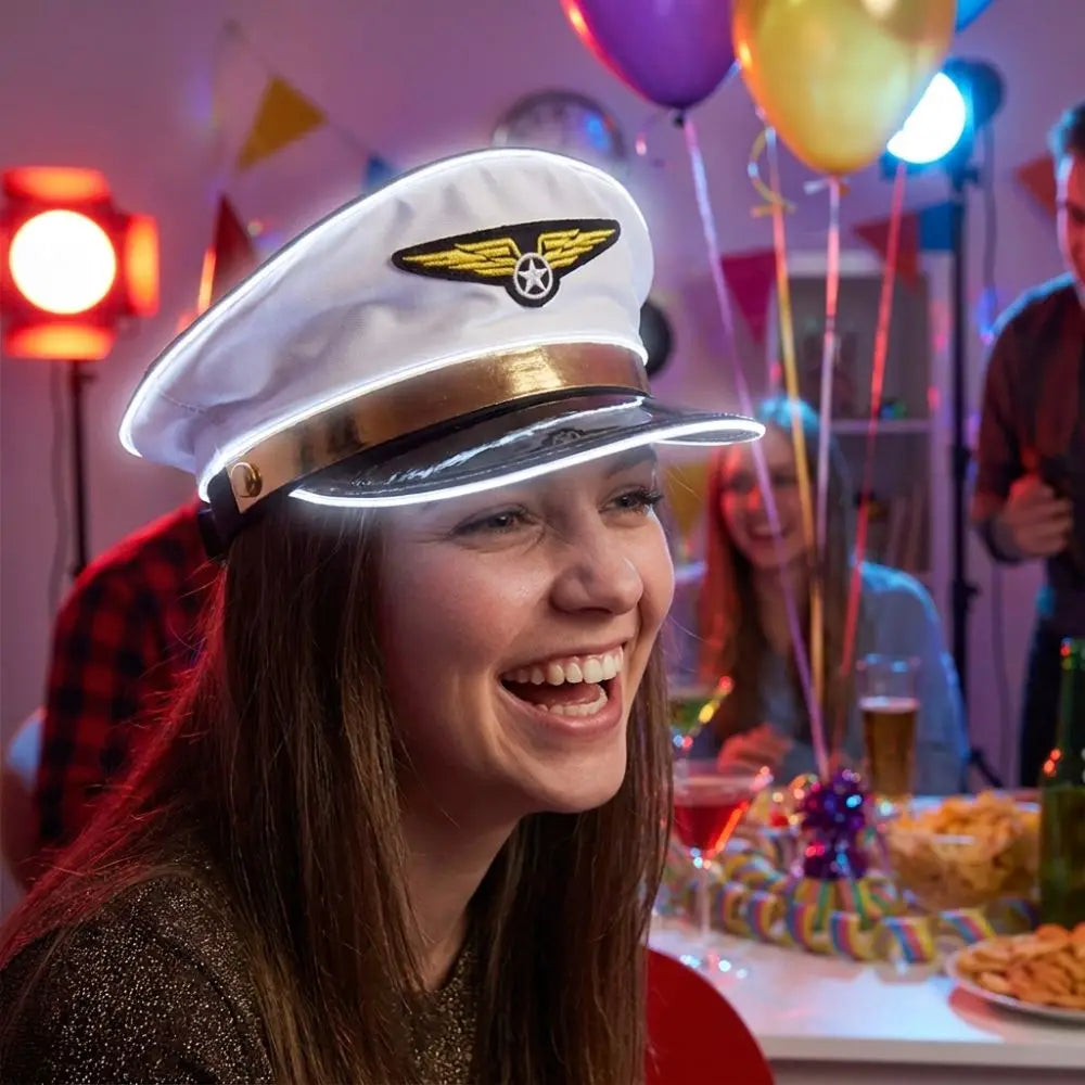 Adjustable LED Light Up Pilot Hat Breathable Boost Party Vibe Glowing Party Cap Elastic Lining Fits No Deformation Vue