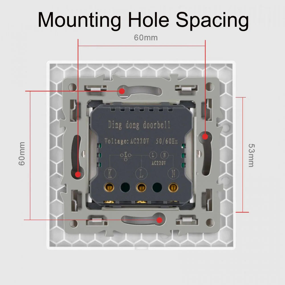 86 Type Embedded AC220V Wired Hotel Doorbell Home Doorbell Switch Wall Button 16A Tempered Crystal Glass Panel Doorbell Switch Vue
