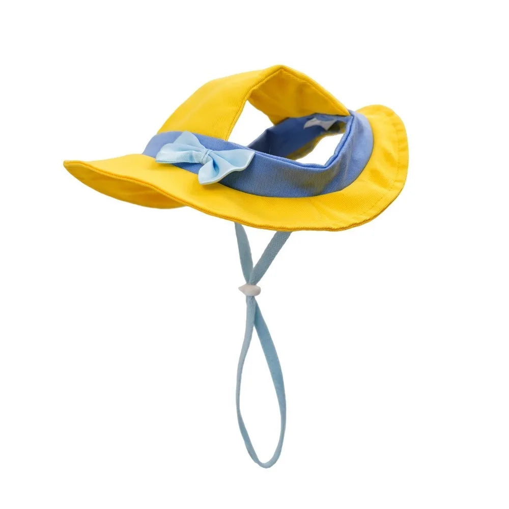 Adjustable Straps Cat Fisherman Hat Breathable Comfortable Pet Sun Hat with Ear Holes UV Protection Summer Pet Hat for Summer Vue Yellow S