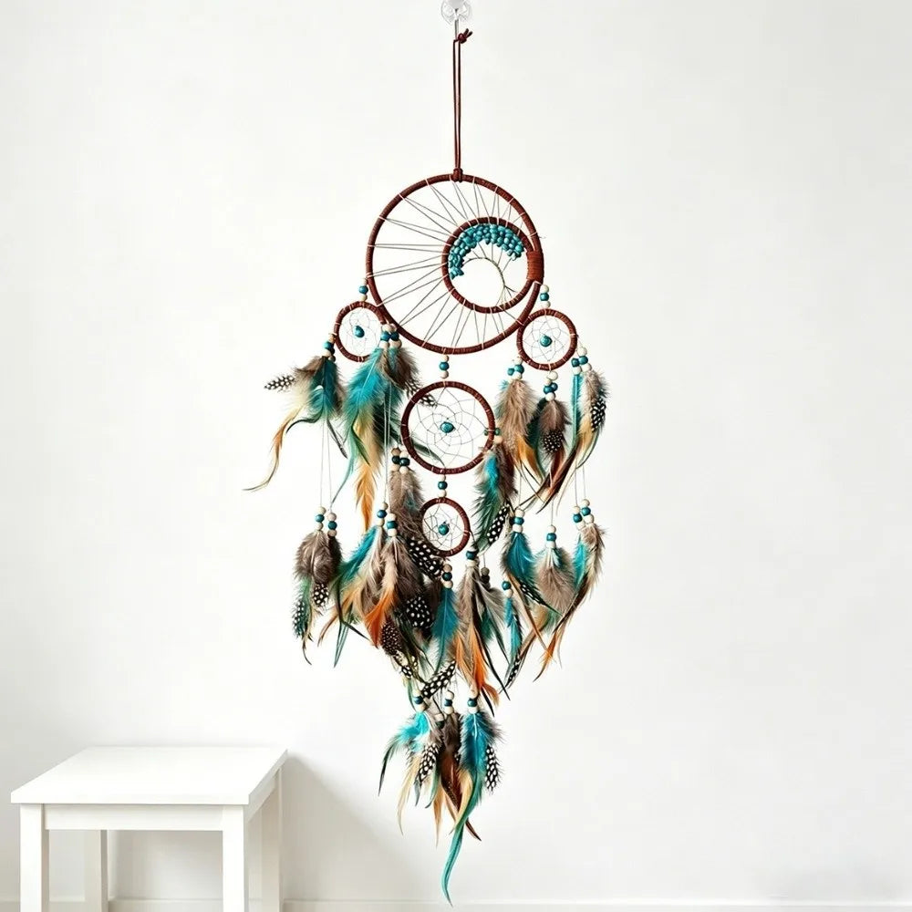 Hanging Pendant Boho Style Vintage Dream Catcher Handmade Decorative Vintage Wind Chime with Feather Hanging Ornament Home Vue