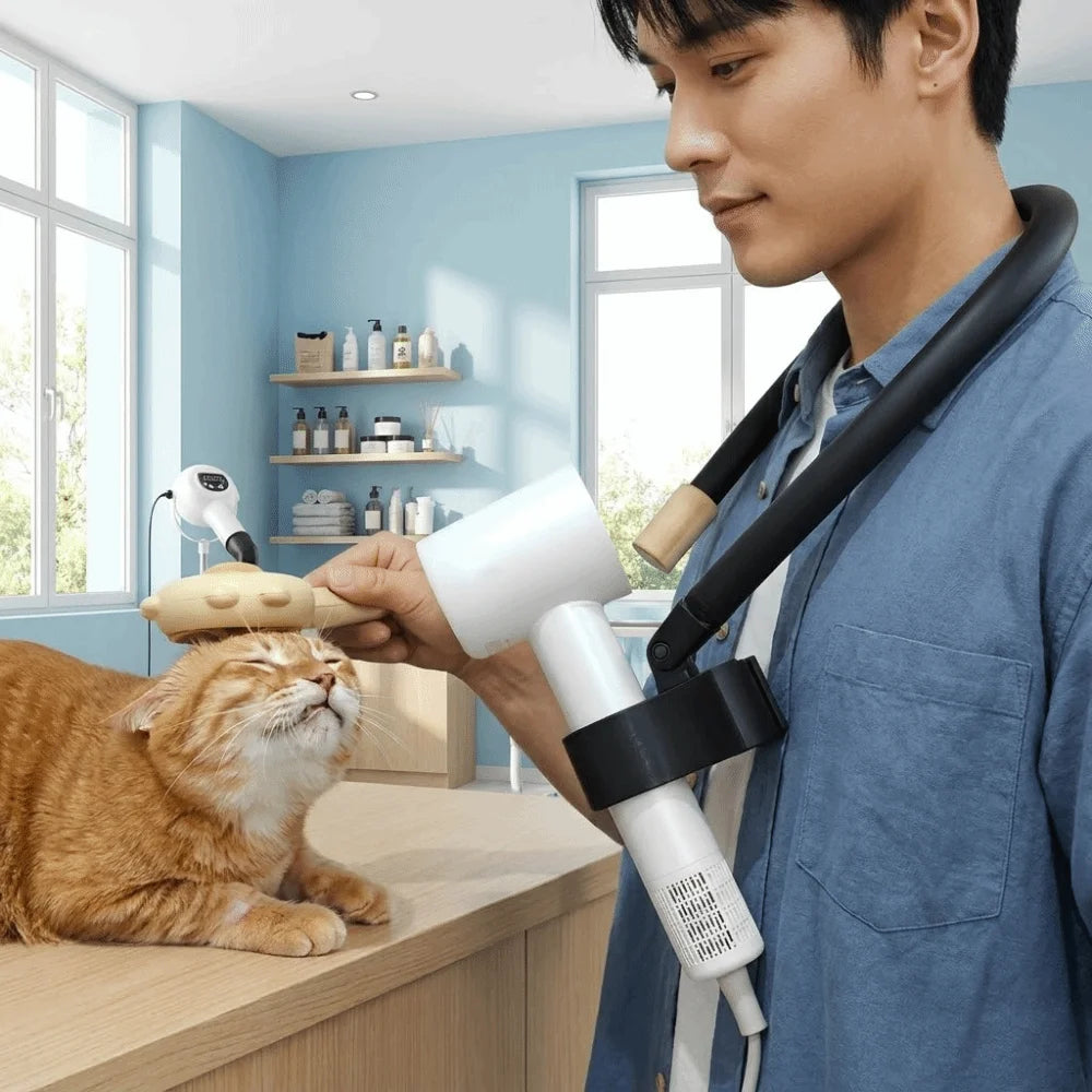 Adjustable Pet Grooming Hair Dryer Universal Portable Dog Hair Dryer Holder Hands-Free Neck Hanging Bracket Pet Salon Vue