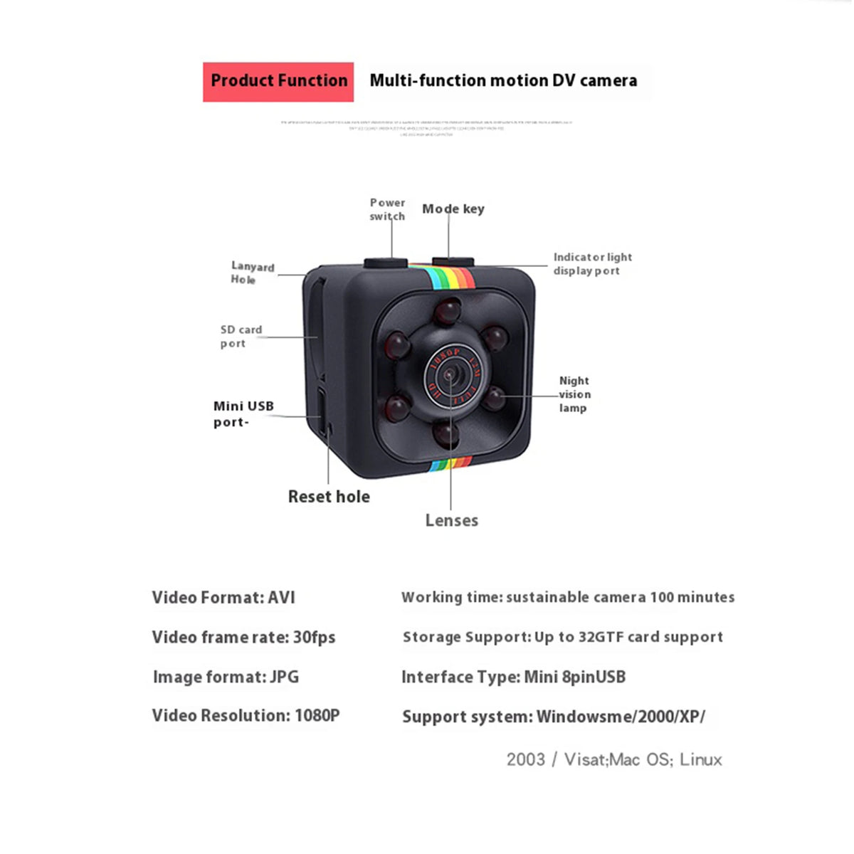 SQ11 Mini 1080P HD Camera – Motion Detection & Night Vision Mini HD Camcorder Vue