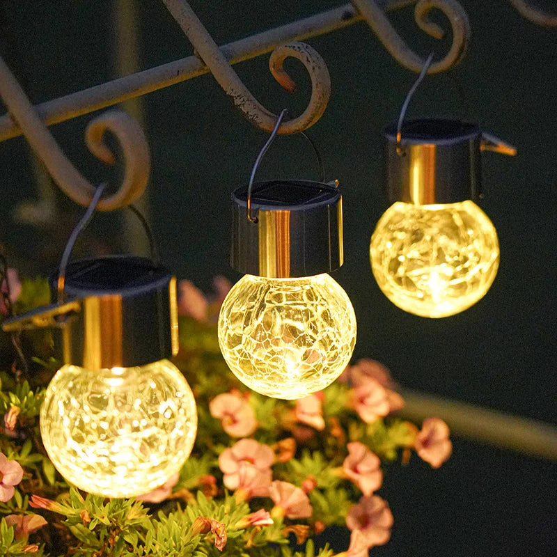 1/3/5PCS Solar Powered Outdoor Hanging Lights Colorful LED Cracked Glass Ball Design Waterproof Pathway Lantern for Garden Decor Vue