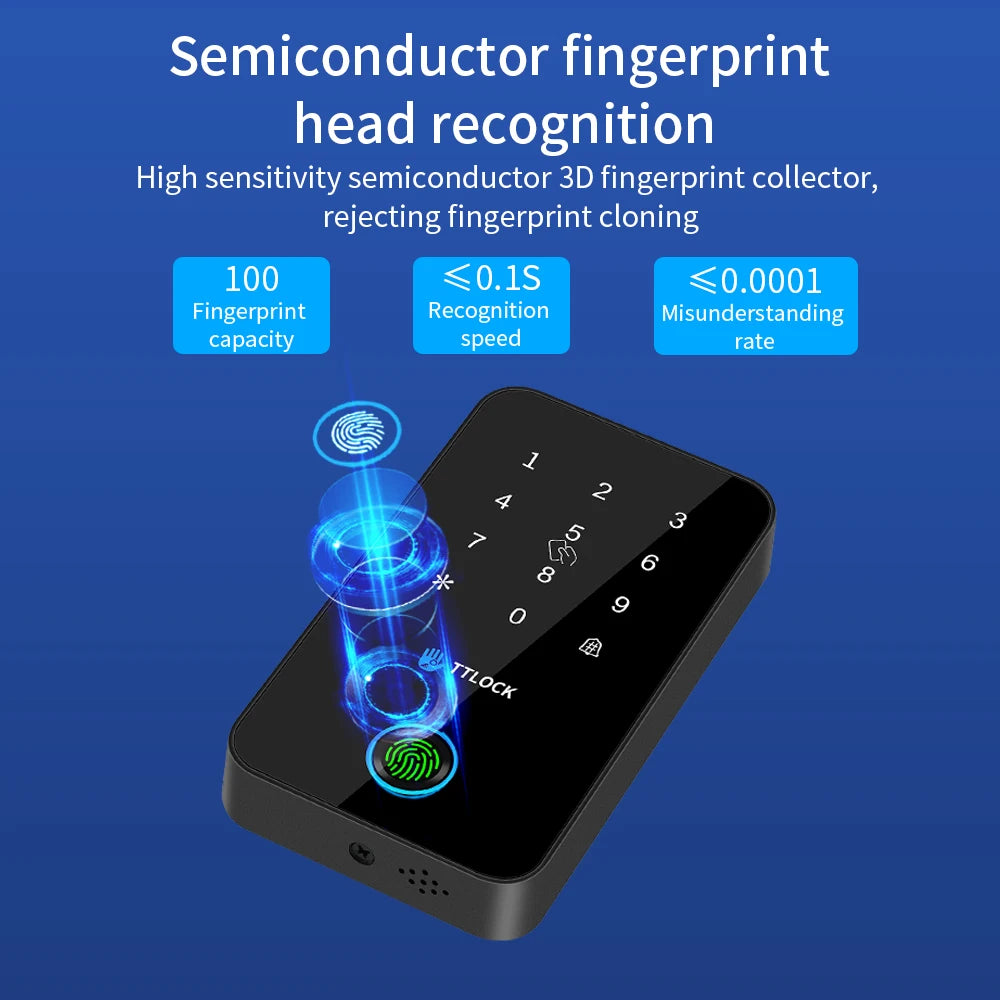 Asia-Teco IP67 Outdoor 13.56MHZ NFC Keypad Ttlock App Fingerprint MJ03 Work with G2 Gateway Password Access Controller System Vue