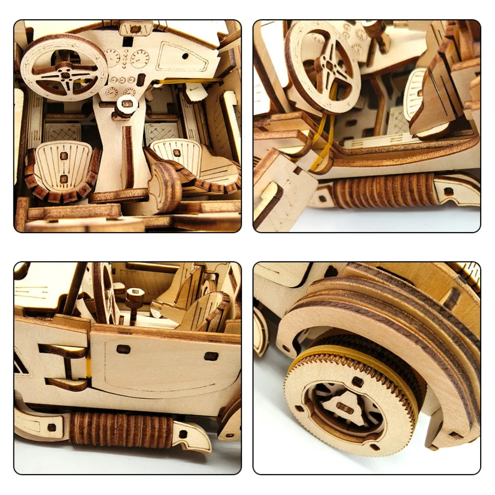 Mechanical Sports Car Toy DIY Handmade Wooden Puzzle Assembly Model Educational Toys Simulation Model Vue