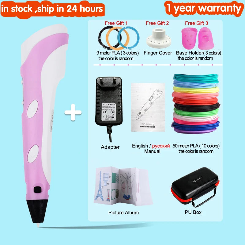 3D Pen for Children 3D Drawing Printing Pen with LCD Screen Compatible PLA Filament Toys for Kids Christmas Birthday Gift Vue EU 50M PLA Albulm PLA Filagment