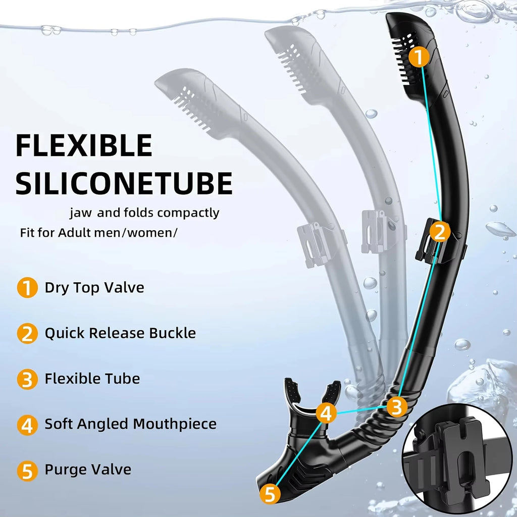 1-4PCS Full Dry Snorkel Mask Tube Set for Men Women Underwater Breathing Tube Dry Top System for Pool Beach Summer Sports Vue