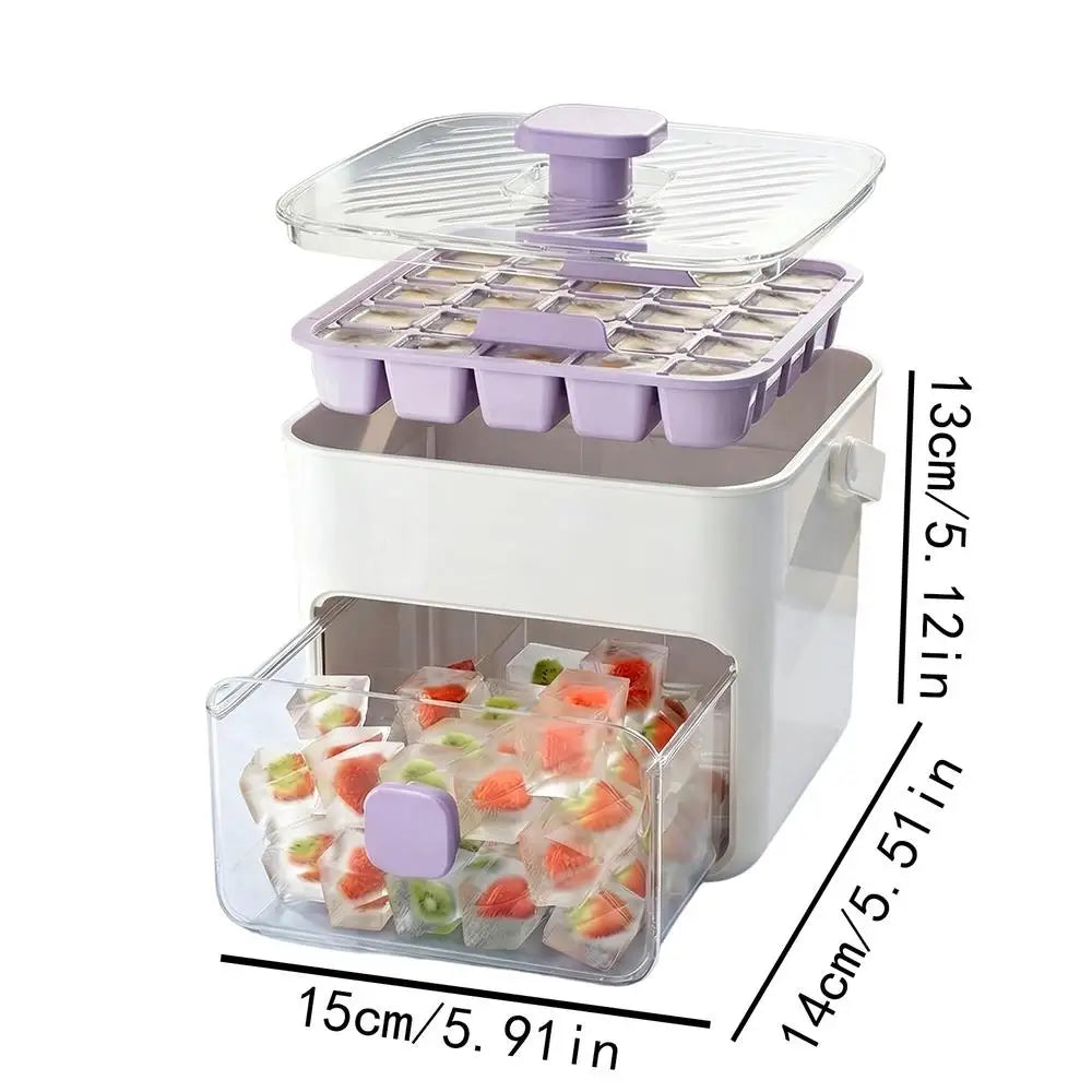 Press Type Double Layer Ice Maker Tray With Handle, Reusable I ce Cube Mold For Cold Drinks Cocktails & Coffee, Home Kitchen Bar Vue A