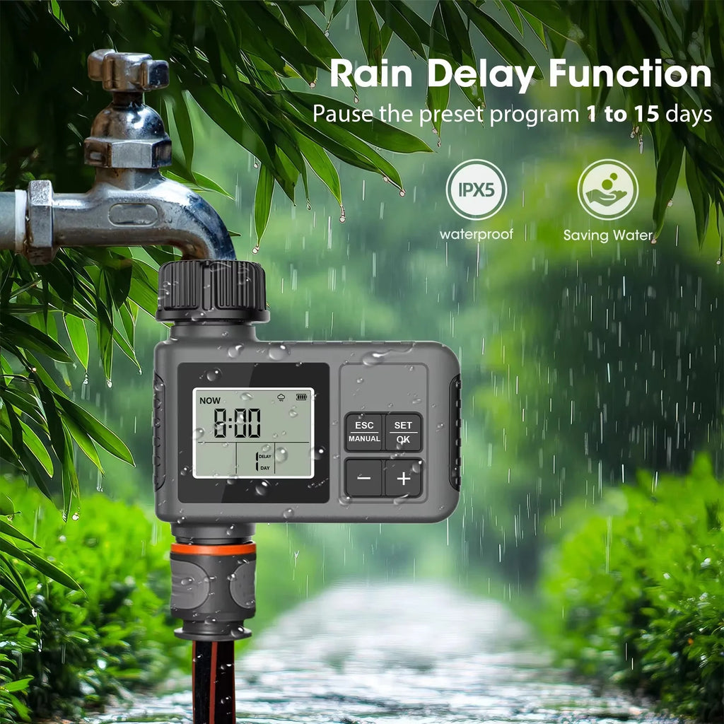 Automatic Water Timer Intelligent Irrigation Watering System Sprinkler Timer Garden Programmer Equipment IPX7 LCD Display Vue