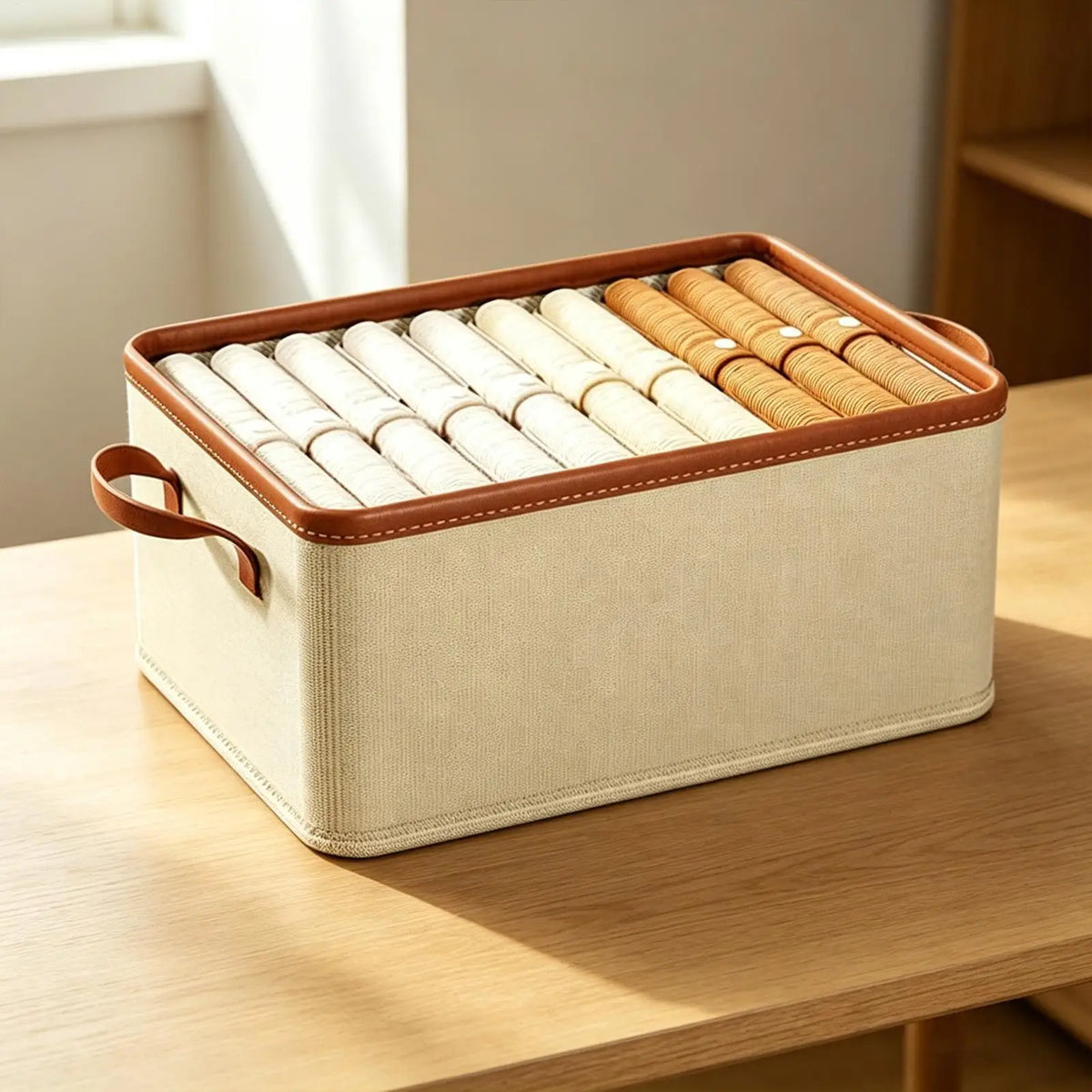 Clothing Storage Bins with Handles Folding Portable Closet Container Cubes for Socks Pants Underwear Books Home Wardrobe Bedroom Vue