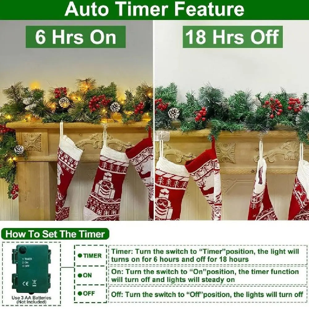 8 Modes LED Christmas Garland Lifelike Waterproof Lighted Xmas Wreath PVC Green Artificial Christmas Garland Outdoor Indoor Vue