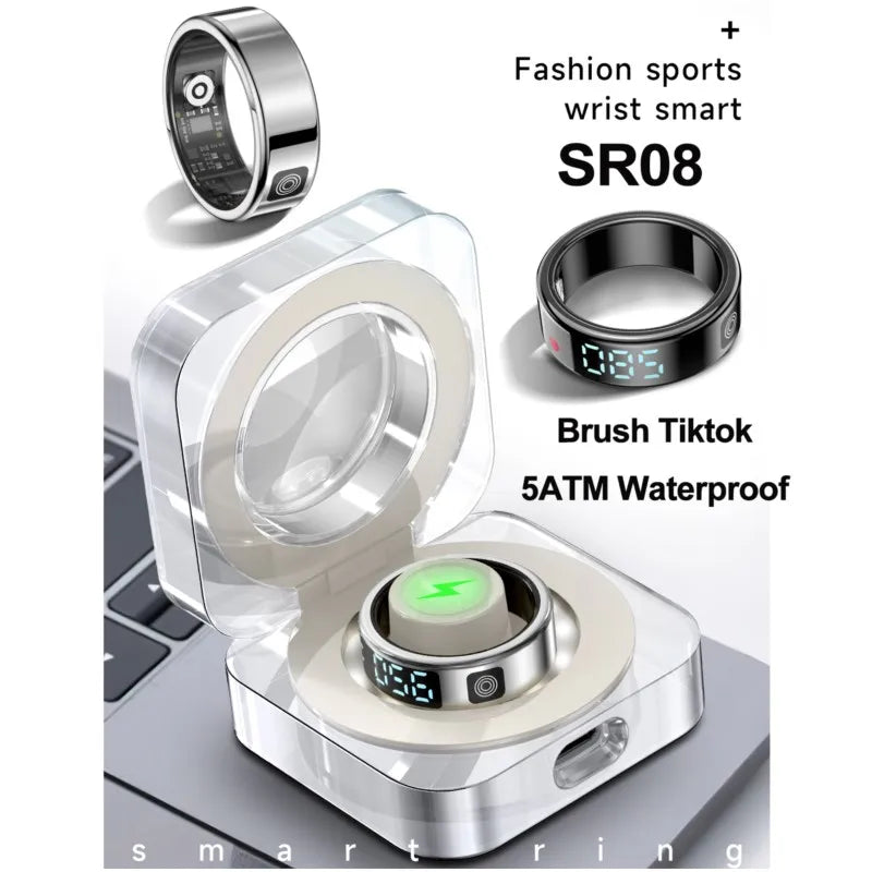Smart Ring Men Women LED Display Screen Health Tracking Ring Monitor Multi Sports Modes Fitness Ring Gift for Android Ios Vue