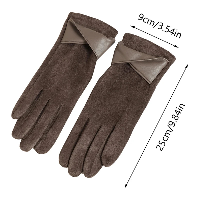 1 Pair Suede Gloves For Women Winter Velvet Gloves Elegant Touch Screen Gloves Riding Driving Keep Warm Outdoor Christmas Gift Vue