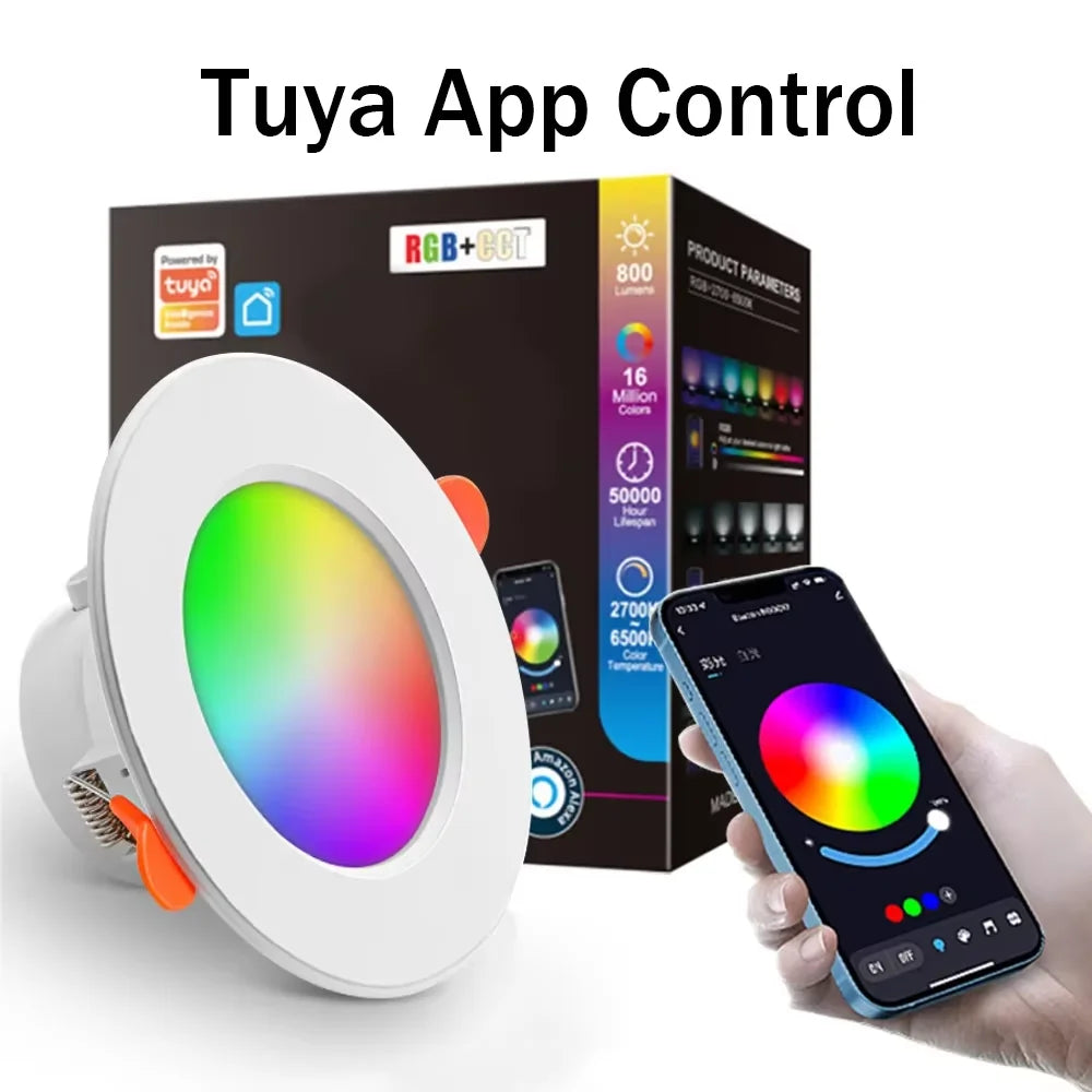 1-10PCS 10W LED Recessed Downlight Smart RGBCW Full Color Changing with Voice APP Remote Control Ceiling Spot Lamp Home Lighting Vue Downlight-APP 2 pieces
