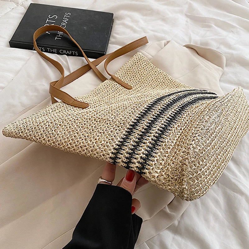 Vintage Straw Rattan Woven Bags Handmade Summer Beach Ladies Large