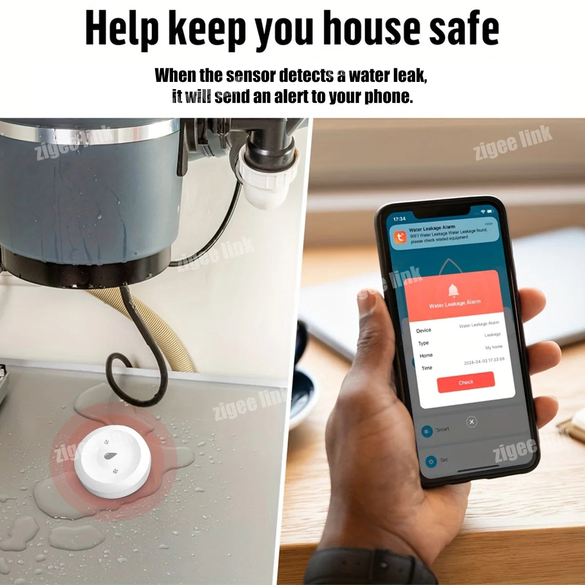 Zigbee Water Leakage Sensor Flood Overflow Security Detector APP Real-Time Remote Alert For Household Anti-Water-Leak Protection Vue