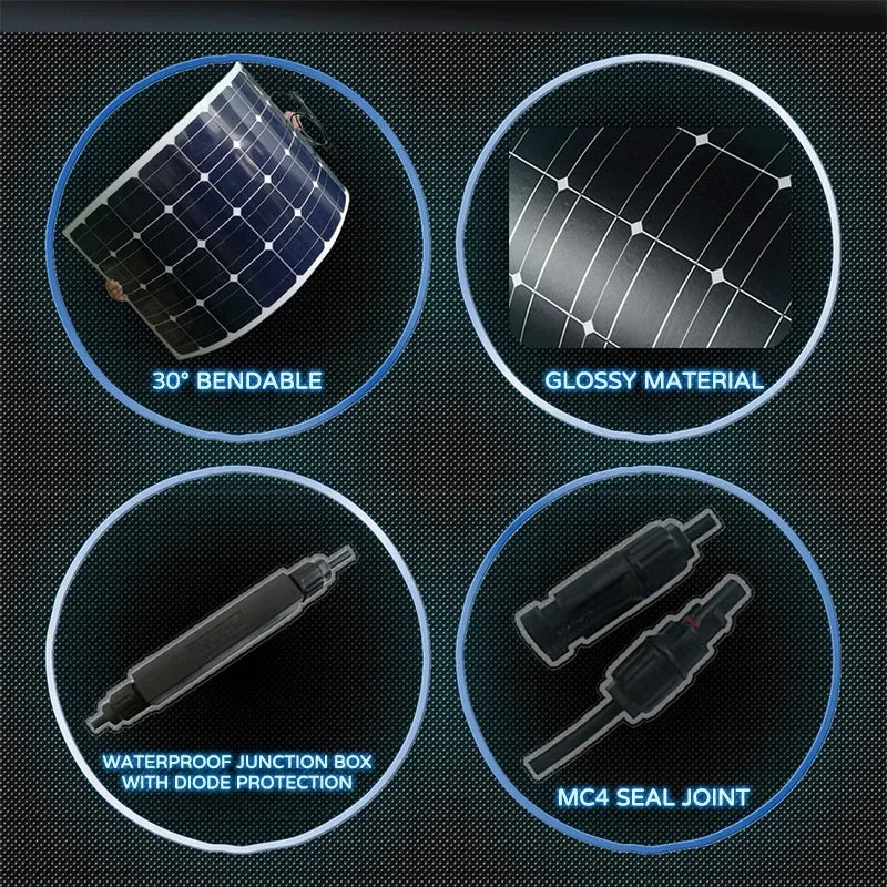 600W 300W Solar Panel Kit 18V Monocrystalline Solar Cell 60A Controller Outdoor Charger for Camping Yacht Motorhome Car RV Boat Vue
