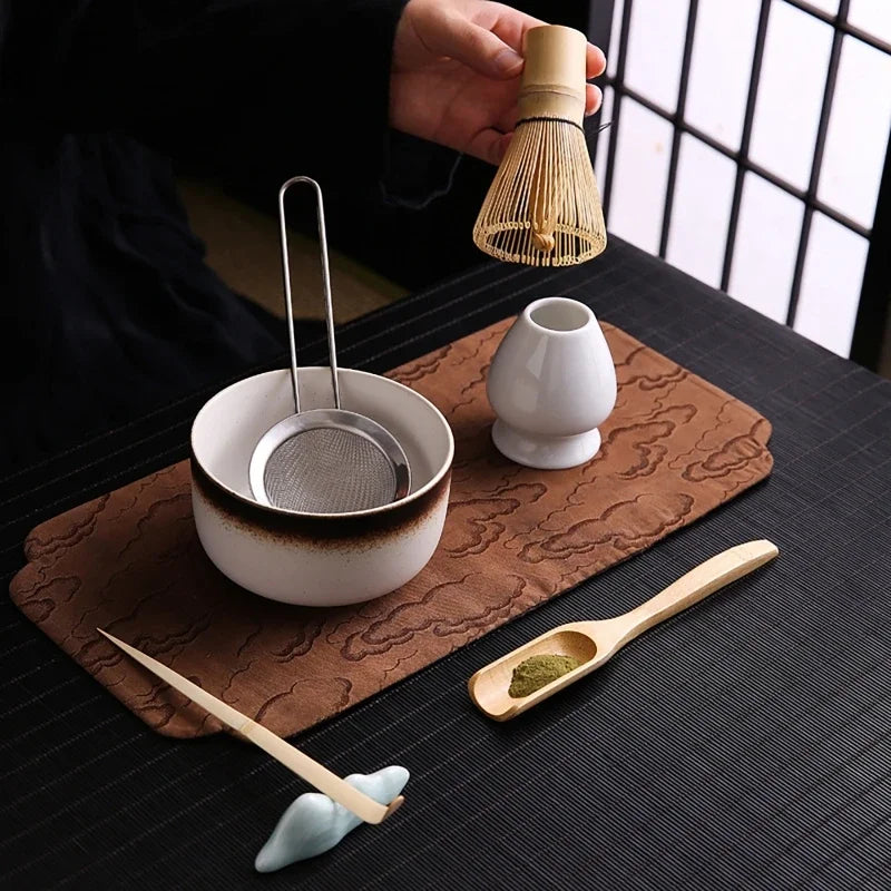 6Pcs/set Tea Whisk Brush Set Bamboo Matcha Whisk Scoop and Holder Matcha Bowl with Strainer Japanese Matcha Ceremony Accessory Vue