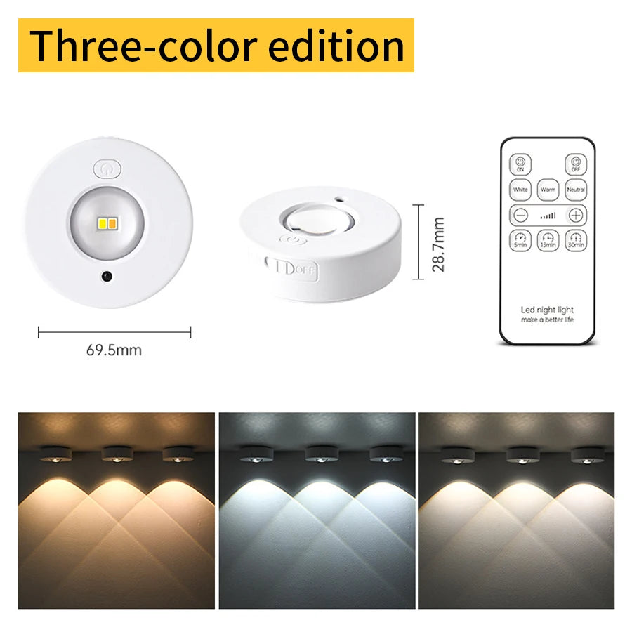 Cordless Led Spotlight Cabinet Lights Rechargeable Night Light with Remote Control 5V RGB White Dimmable Closet Figure Cupboard Vue White