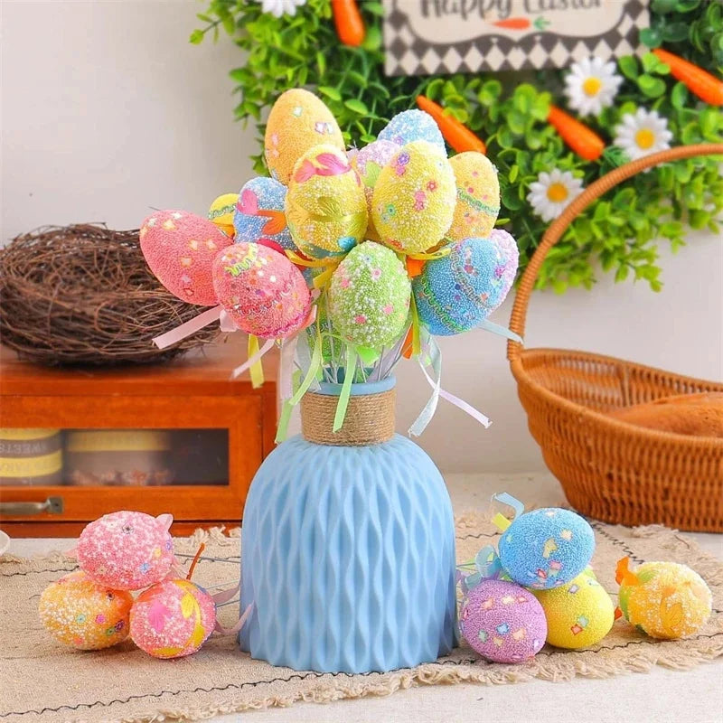 Easter Foam Egg Picks Printed Pattern Faux Eggs On Stakes For Table Centerpiece Party Decor Home Display Kids Spring Gift Vue