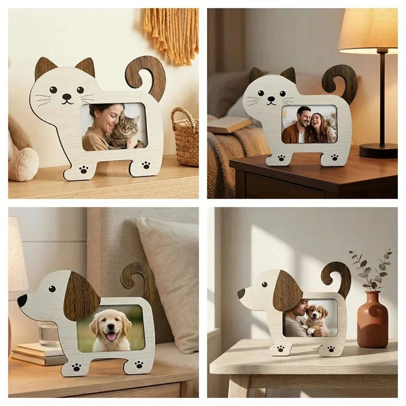 2pcs Cartoon Cat Wooden Picture Frame Cute Tabletop Memorial Home Display Party Centerpiece For Kids Girls Women Birthday Gift Vue