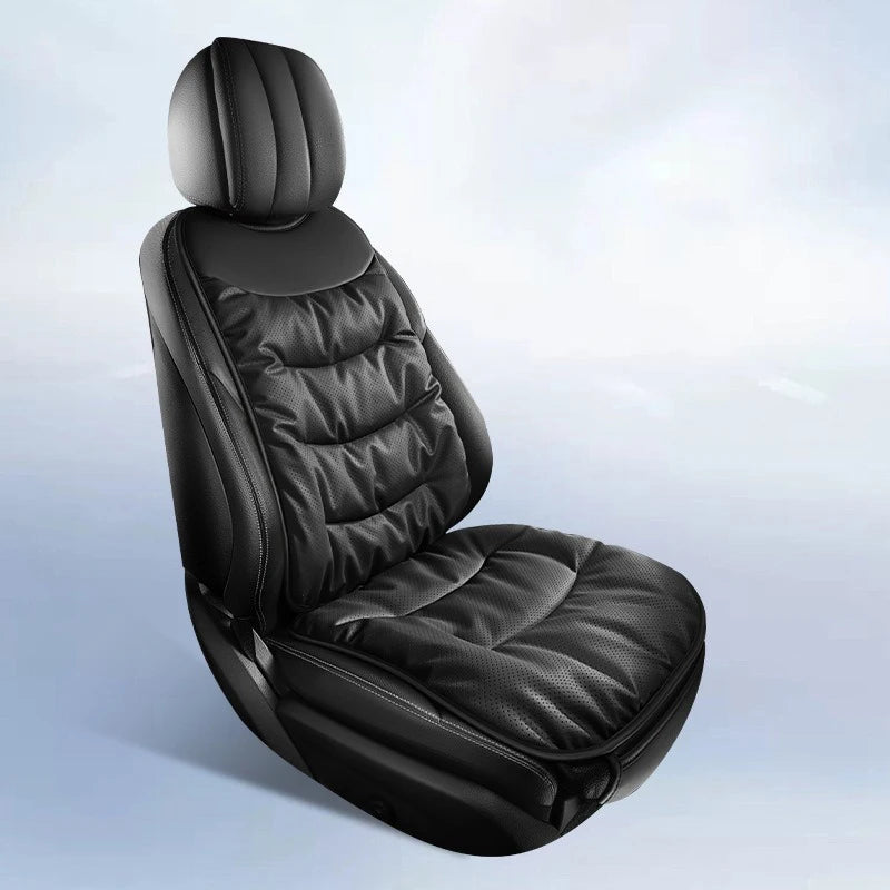 Premium Nappa Leather Car Front Seat Cushion Soft Seat Cover Universal Car Accessories Interior Car Front Seat Protector Cover Vue Black-Front