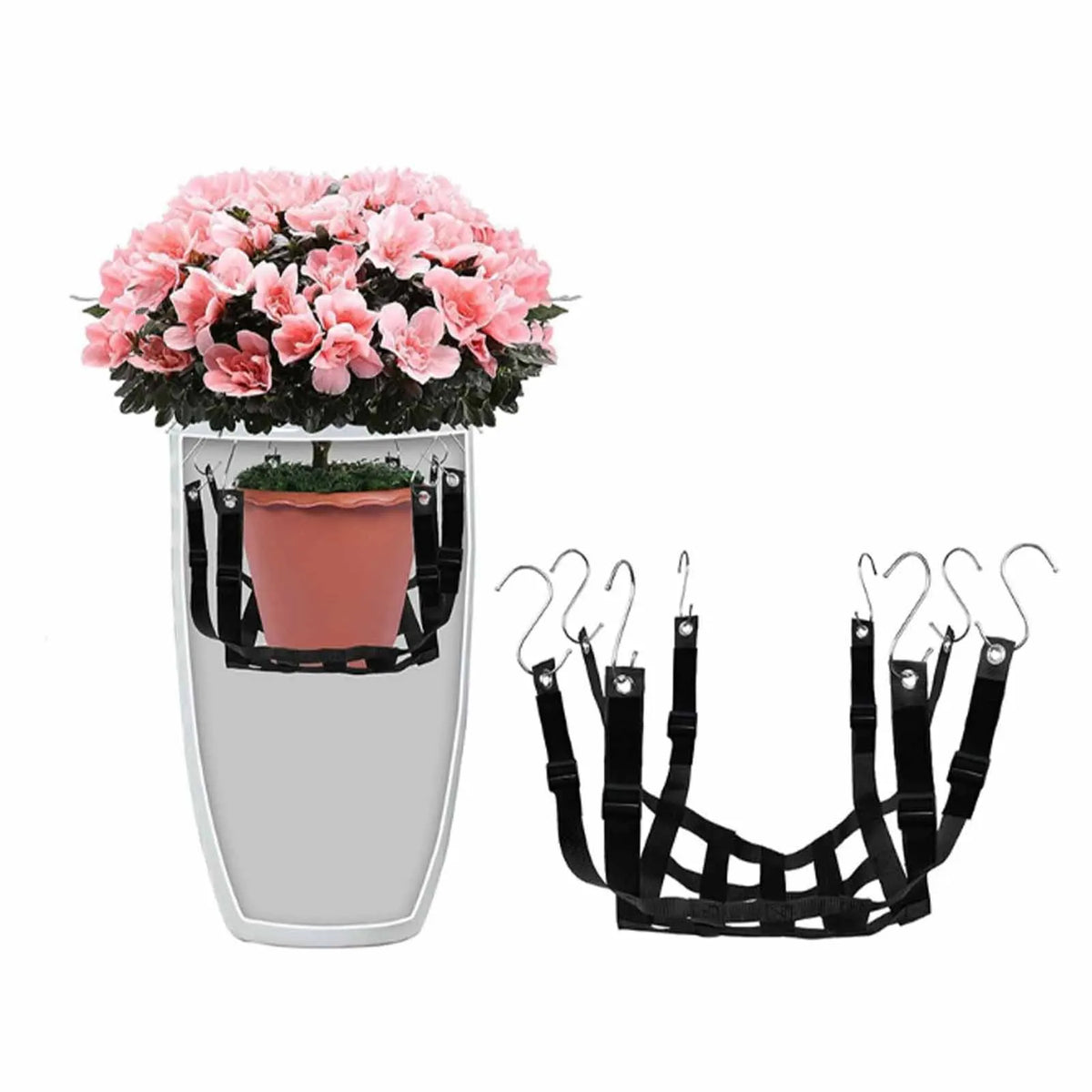 40x40cm Planter Lift Insert Net Djustable Height Plant Lift Net Hanger With 8 Hooks For Plant Flower Pots Containers Vue