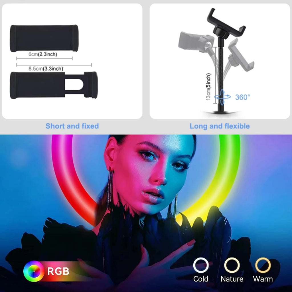 RGB Ring Light Lamp Ring Round With Remote Control For Smartphone Mobile Led Video Light Ring Make Youtube Photographic Lighting Vue