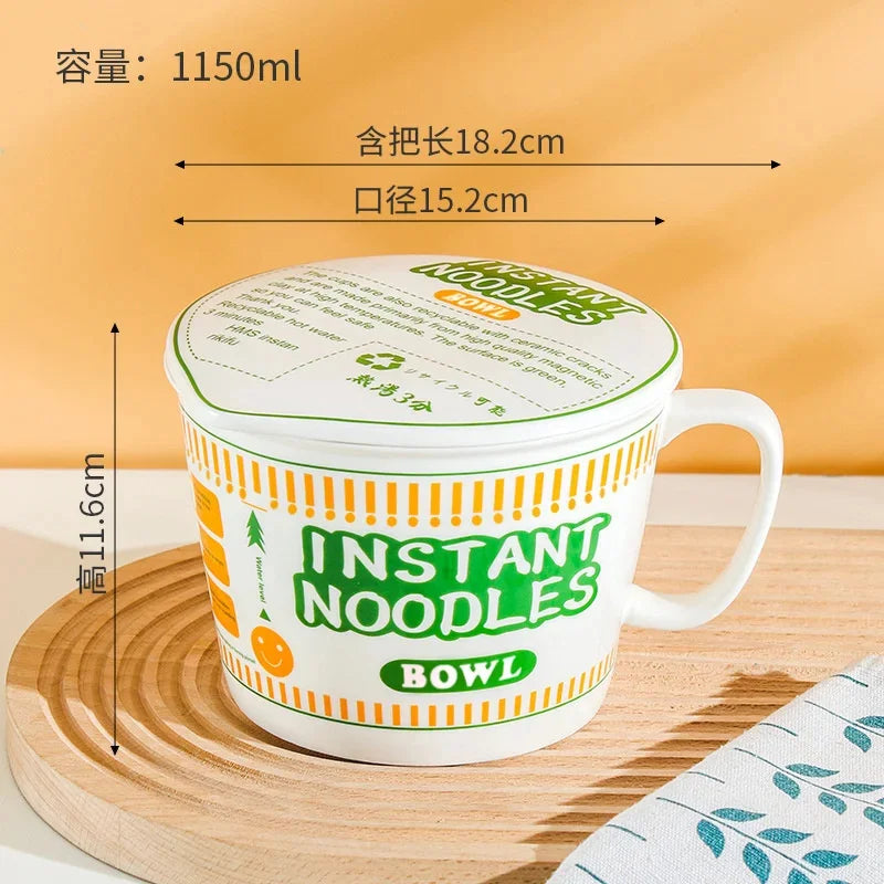 Ceramic Noodle Bowl With Lid Japanese Style Microwave Safe Ramen Soup Bowl Large Capacity Tableware For Students Dorm Use Vue A3