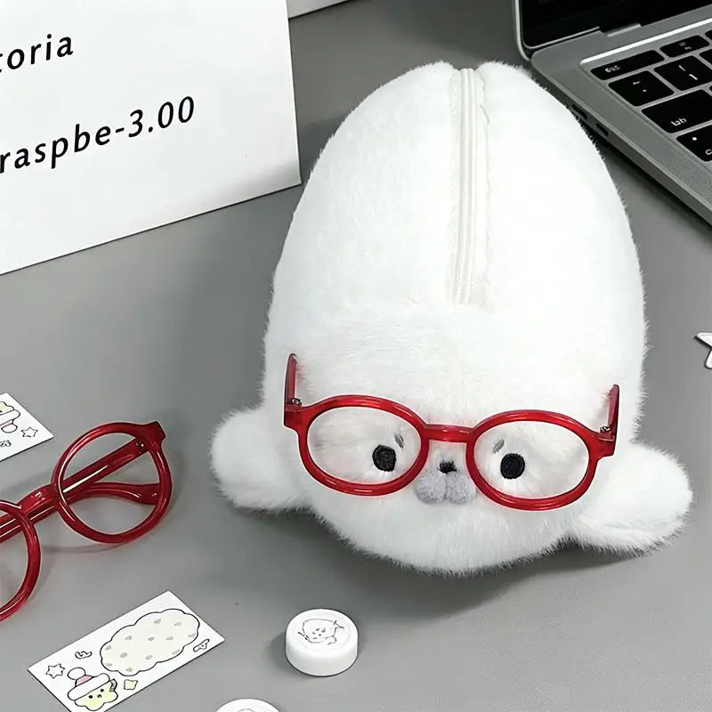 Plush Seal Doll Pencil Case Large Capacity School Office Stationery Bag High Aesthetic Value for Young Girls Vue