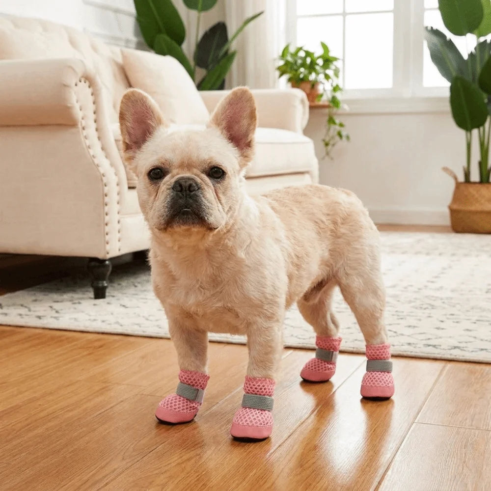 4PCS/SET Lightweight Breathable Dog Mesh Shoes Anti-Slip Wear Resistant Dog Foot Cover Comfortable Soft Puppy Boots Summer Walks Vue