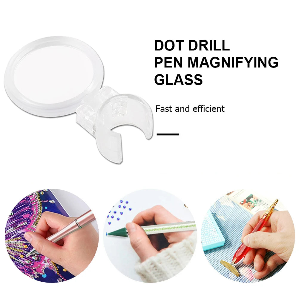 Penholder Magnifying Glass Tool Clip on Diamond Art Pen Drill Magnifier Diamond Painting Pen Magnifier for DIY Painting Craft Vue
