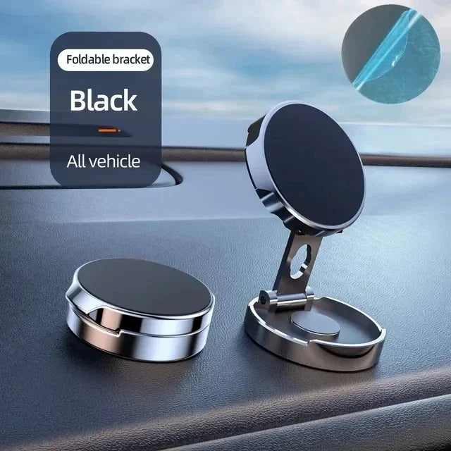 2025 Mobile Phone Stand Strong Magnetic Car Holder 720° Foldable Round Bracket Support for Universal Phones Mount Holders In Car Vue black