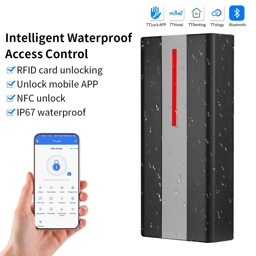S7-BT TTLOCK Bluetooth RFID Access Control Keypad Smart Phone Entry Waterproof 13.56Mhz RFID Card Reader Door Gate Opener Vue h1x-tt