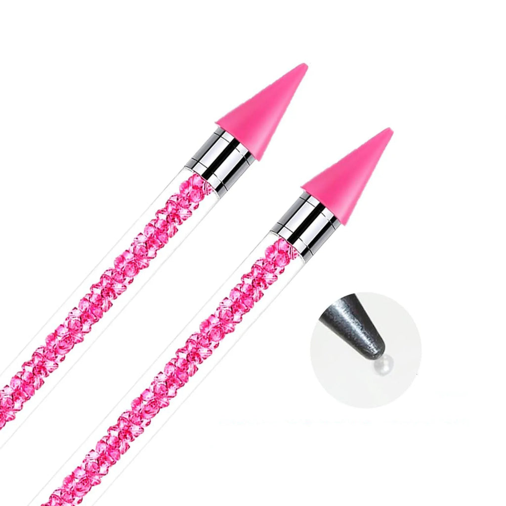 4 Pink Rhinestone Picker Tool Set 2Pcs Dual-Head Wax Pens 2 Tweezers Wax Pencil for Nail Art Crystal Diamond Pickup Vue