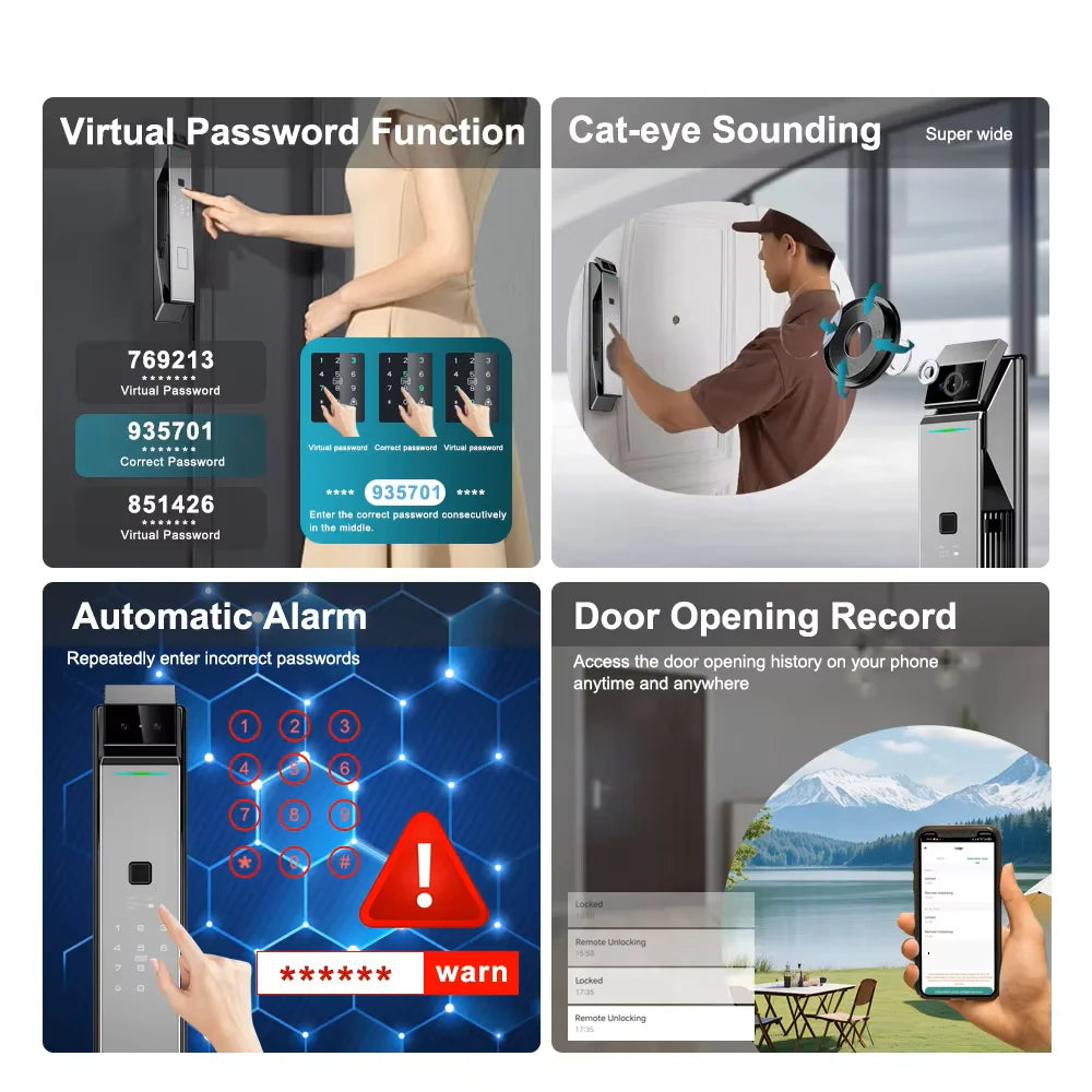 TYSH Tuya App Fingerprint Smart Door Lock Face Recognition Fingerprint Lock With Camera Biometric Door Smart Digit Lock Vue