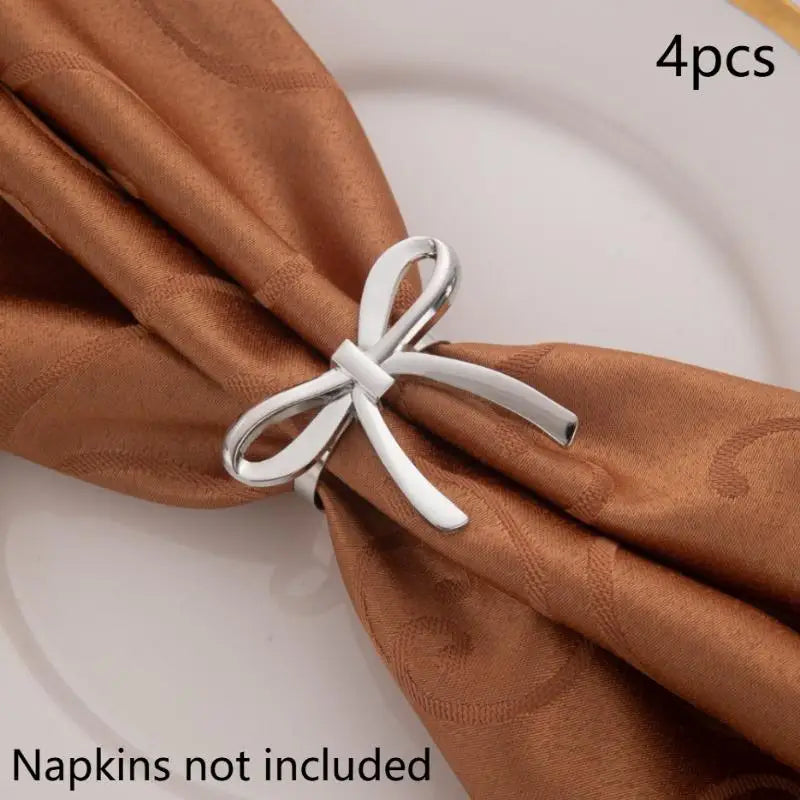 Gold Bow Napkin Ring Reusable Holder Suitable Valentine's Day Parties