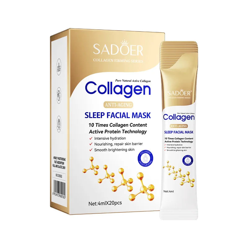 1 Box of 20 Strips of Sadoer Collagen Sleep Mask for Facial Skin Care, Moisturizing, Brightening, Firming, and Hydrating Facial Skin Care Vue 1 Box 20Pcs