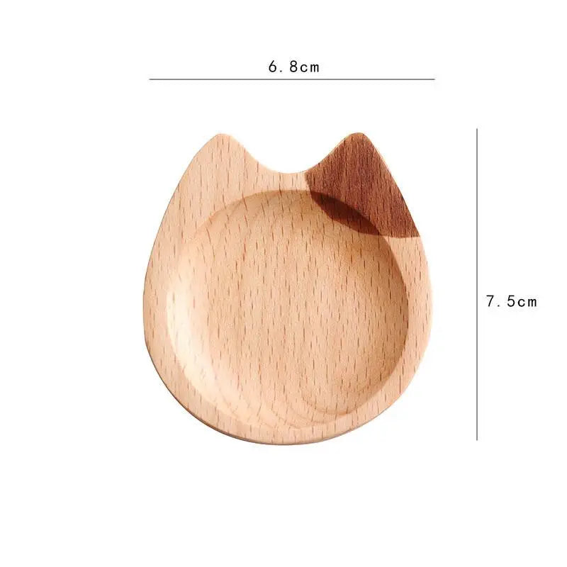 Mini Cat Shape Dish Japanese Cartoon Sauce Creative Wooden Flavoring