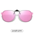 Men Flip Up Clip on Sunglasses Polarized Anti Glare Women Large Driving UV400 Mirror Sun Glasses with Clips for Glasses Frame Vue purple pink