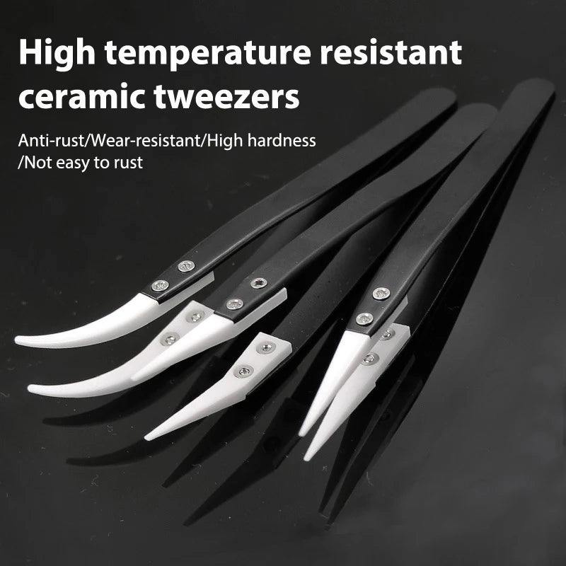 Straight Aimed Ceramic Tweezers For Electronics Soldering With Stainless Steel Handle Black Tweezers Hand Tool Precision Tweezer Vue C