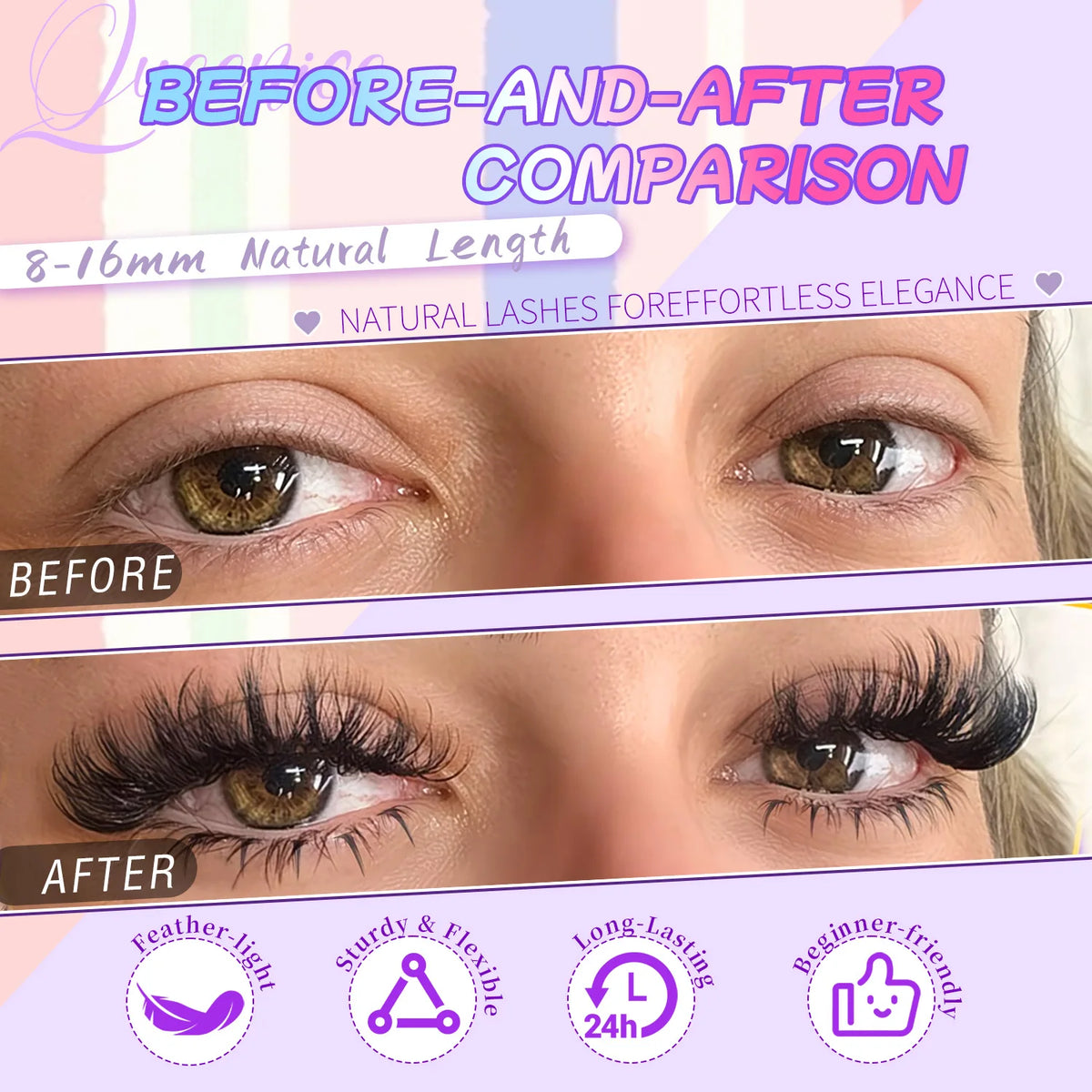 Eyelash Extension Kit QUEENICE Lash Clusters 8-16mm, Super Large Capacity, Suitable for Beginners Vue