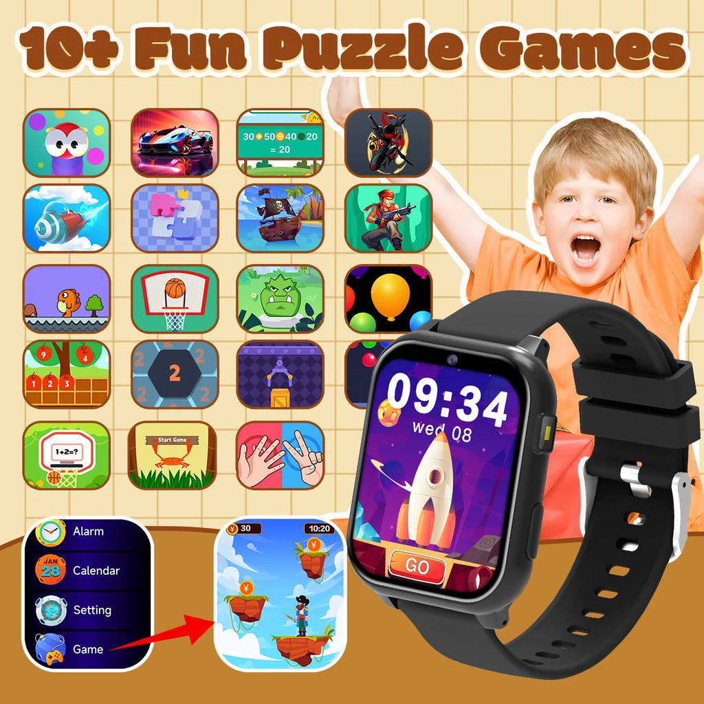 2026 Kids Game Smartwatch Flashlight Alarm Waterproof HD Touch Screen Camera Children Smart Watch For Boys Girls Birthday Gift Vue