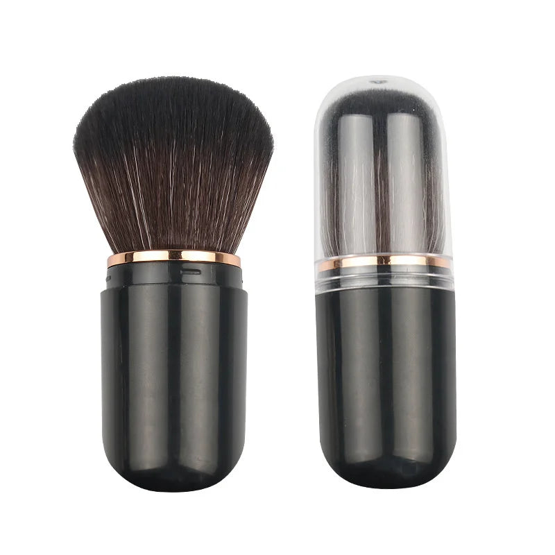 Retractable Kabuki Makeup Brushes Capsule-shaped Mini Makeup Brush Blush Powder Foundation Brush Natural Soft Hair Makeup Tool Vue Black