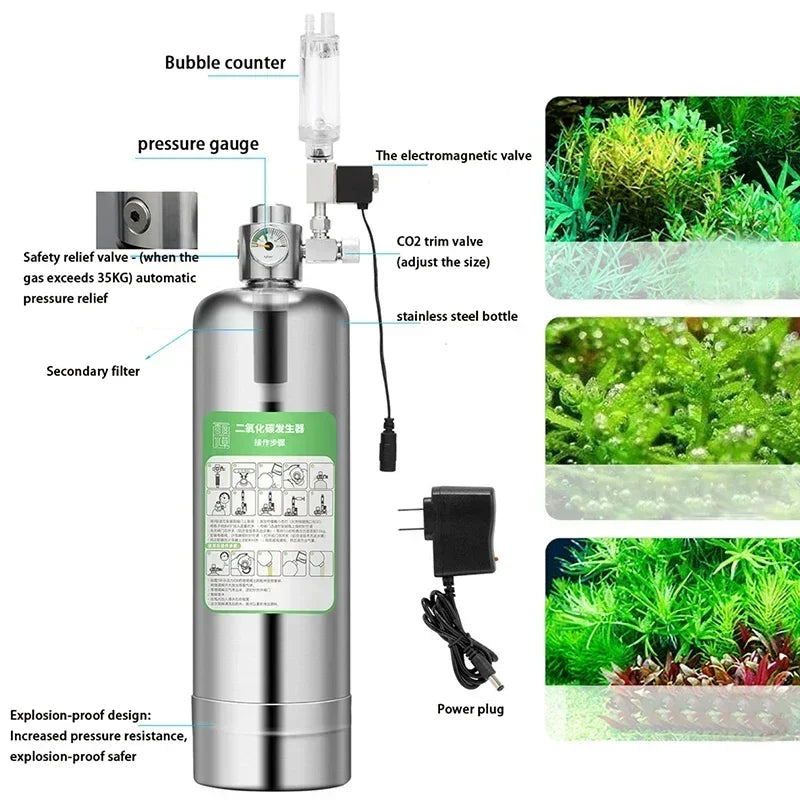 2L Aquarium CO2 Generator System with Solenoid Valve & Diffuser Aquarium CO2 Generator Vue