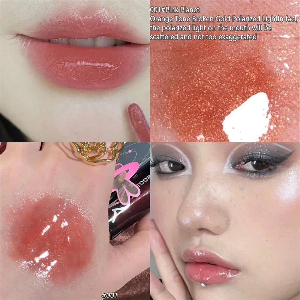 Galaxy Gray Mirror Water Lip Gloss Lip Glaze Shimmer Glass LipOil Liquid Lipstick Waterproof Moisturizing Matte Lips Balm Makeup Vue