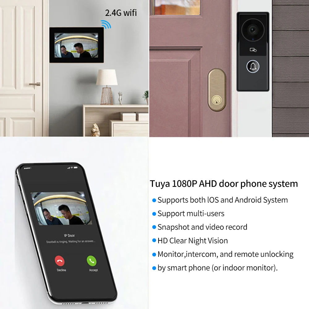 7/10 Inch Video Intercom 1080P Doorbell for Apartment 2-Monitor Kit House Wifi Door Phone Security Home System Swipe Card Unlock Vue