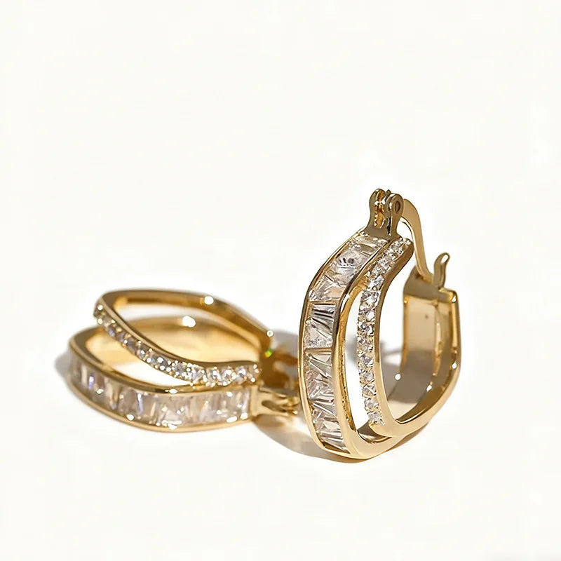 Huitan Gold Hoop Earrings with Cubic Zirconia | Women's Jewelry Hoop Earrings Vue